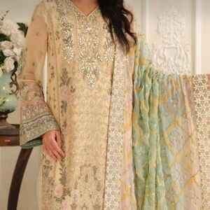 Embellished Beige and Blue Saree